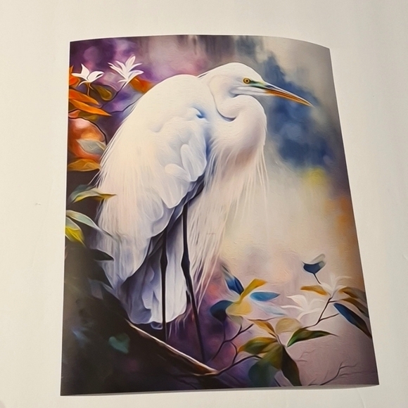 11x14 Great Egret Watercolor Oil Painting Print - Picture 1 of 5